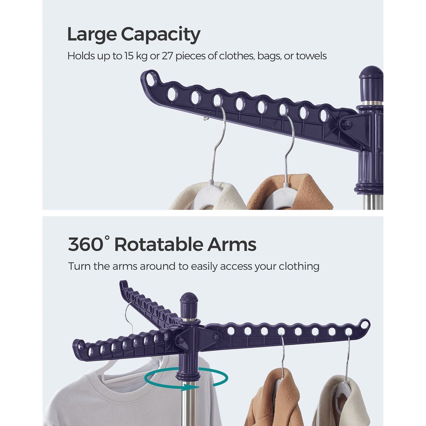 Clothes Airer - Stainless Steel - Silver - Space-Saving with 3 Rotatable Arms