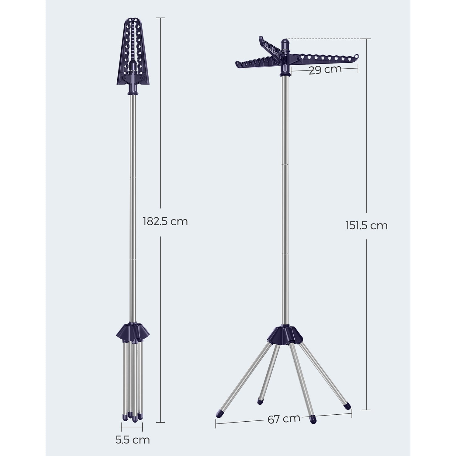 Clothes Airer - Stainless Steel - Silver - Space-Saving with 3 Rotatable Arms