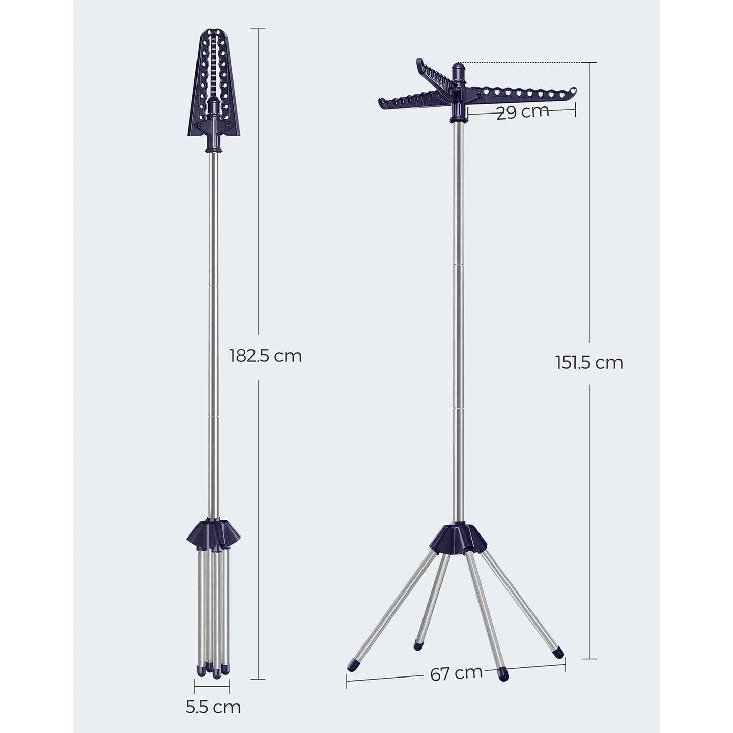 Clothes Airer - Stainless Steel - Silver - Space-Saving with 3 Rotatable Arms