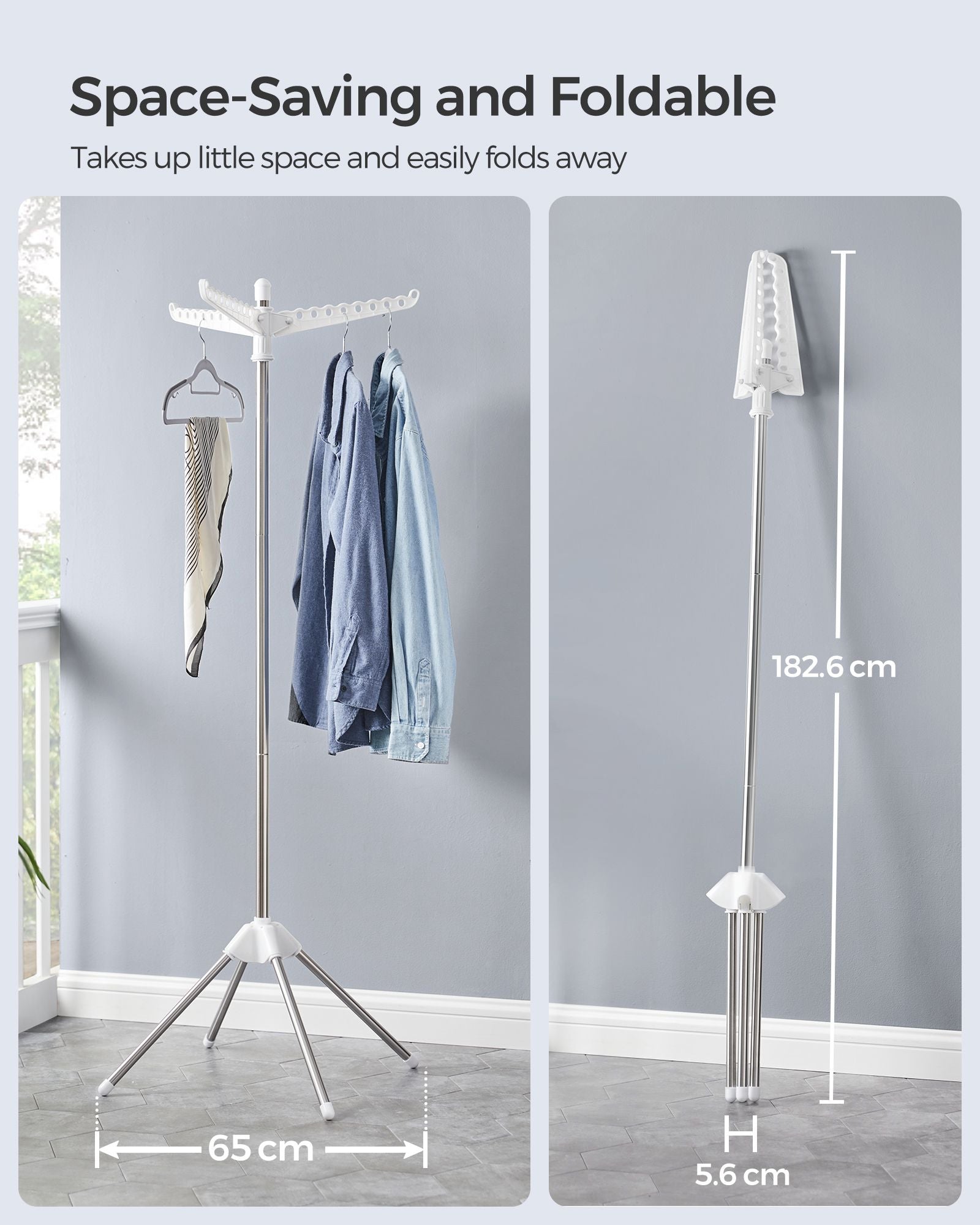 Clothes Drying Rack - Stainless Steel - Silver - Foldable Indoor Rotary Design with 3 Arms
