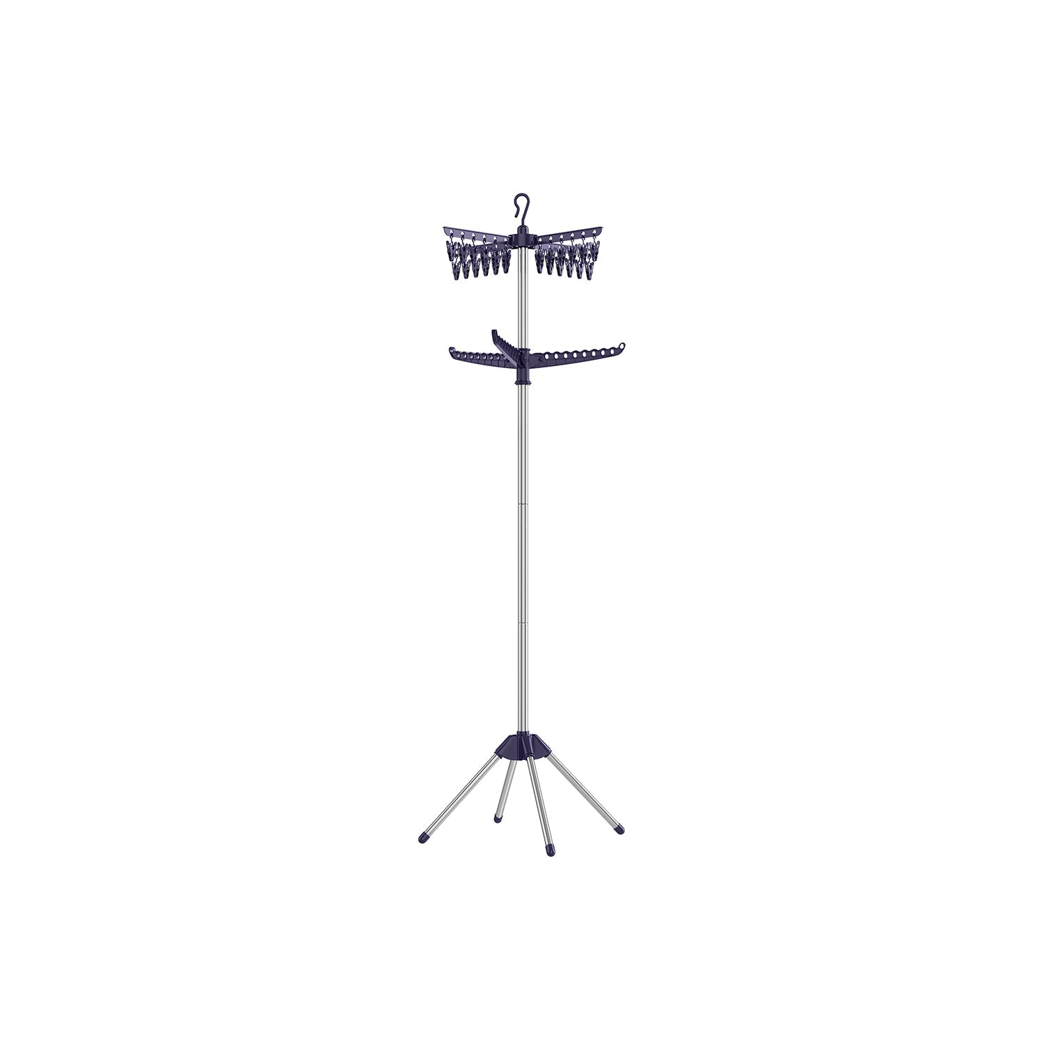 Folding Clothes Drying Rack - Stainless Steel - Blue and Silver - 3 Rotatable Arms