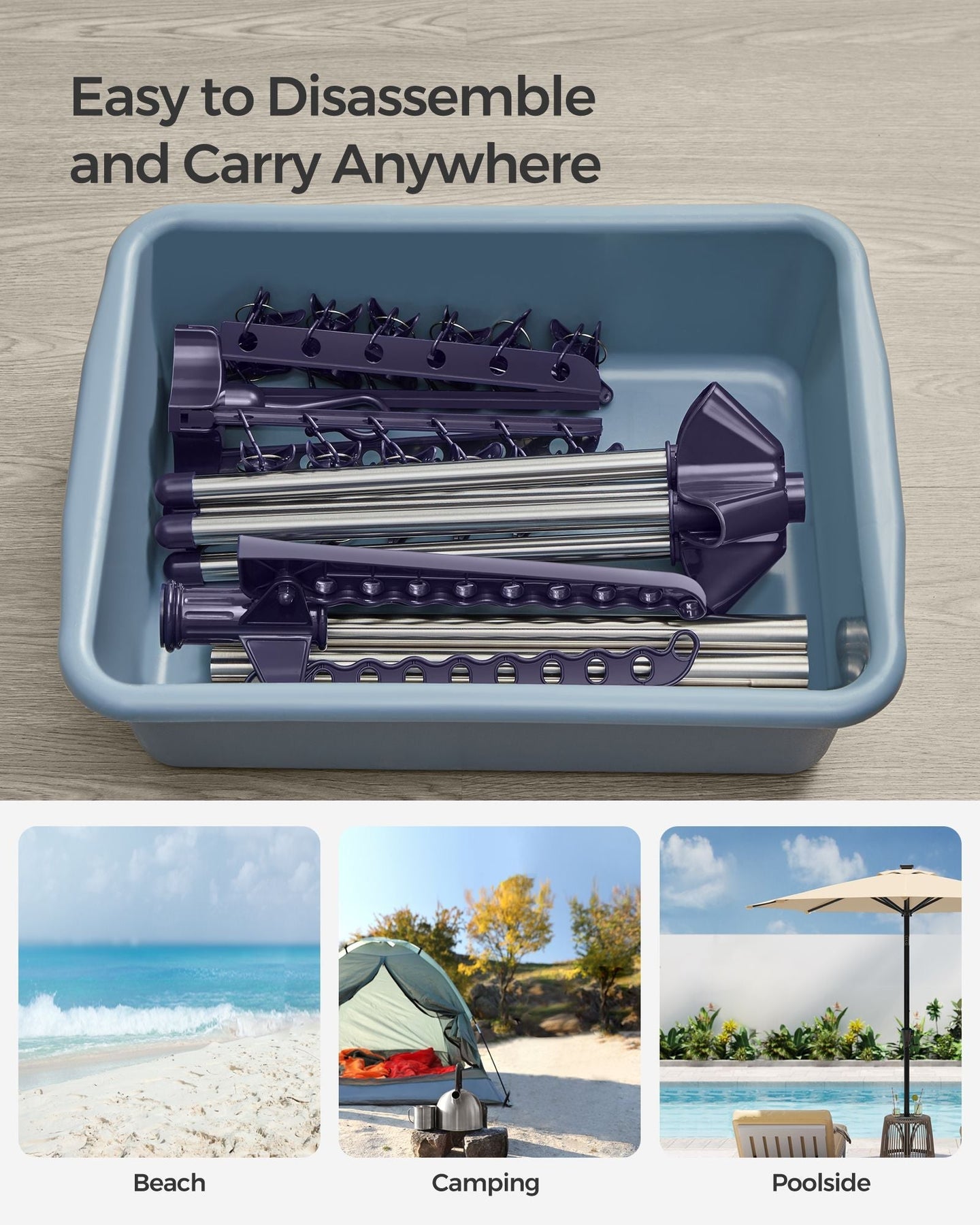 Folding Clothes Drying Rack - Stainless Steel - Blue and Silver - 3 Rotatable Arms