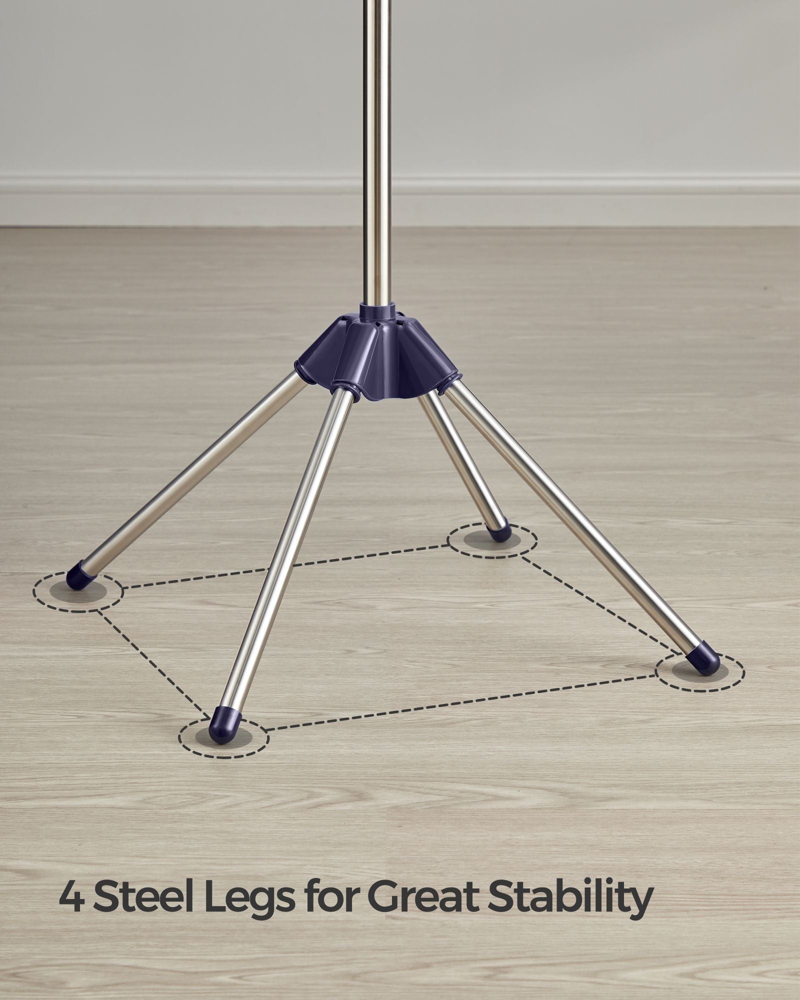 Folding Clothes Drying Rack - Stainless Steel - Blue and Silver - 3 Rotatable Arms