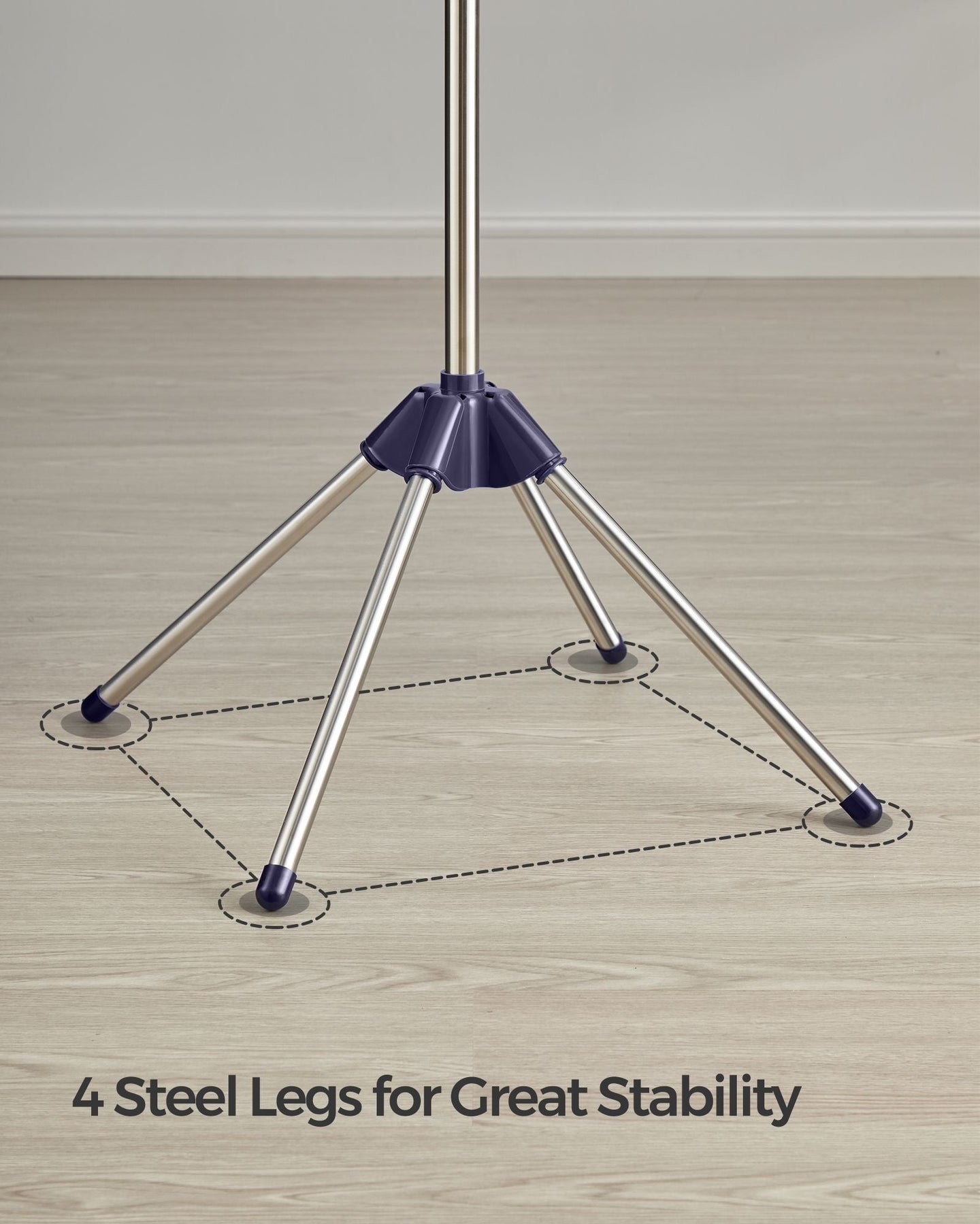 Folding Clothes Drying Rack - Stainless Steel - Blue and Silver - 3 Rotatable Arms
