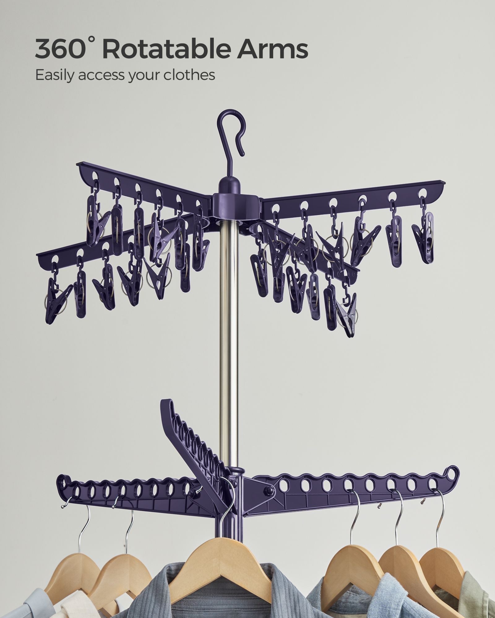 Folding Clothes Drying Rack - Stainless Steel - Blue and Silver - 3 Rotatable Arms