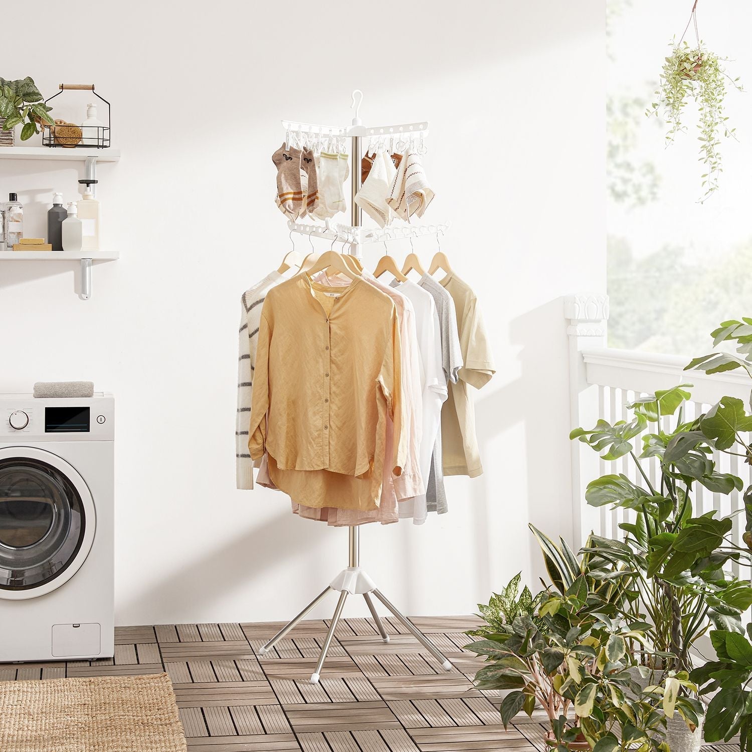 Clothes Drying Rack - Stainless Steel - White and Silver - 3 Rotatable Arms
