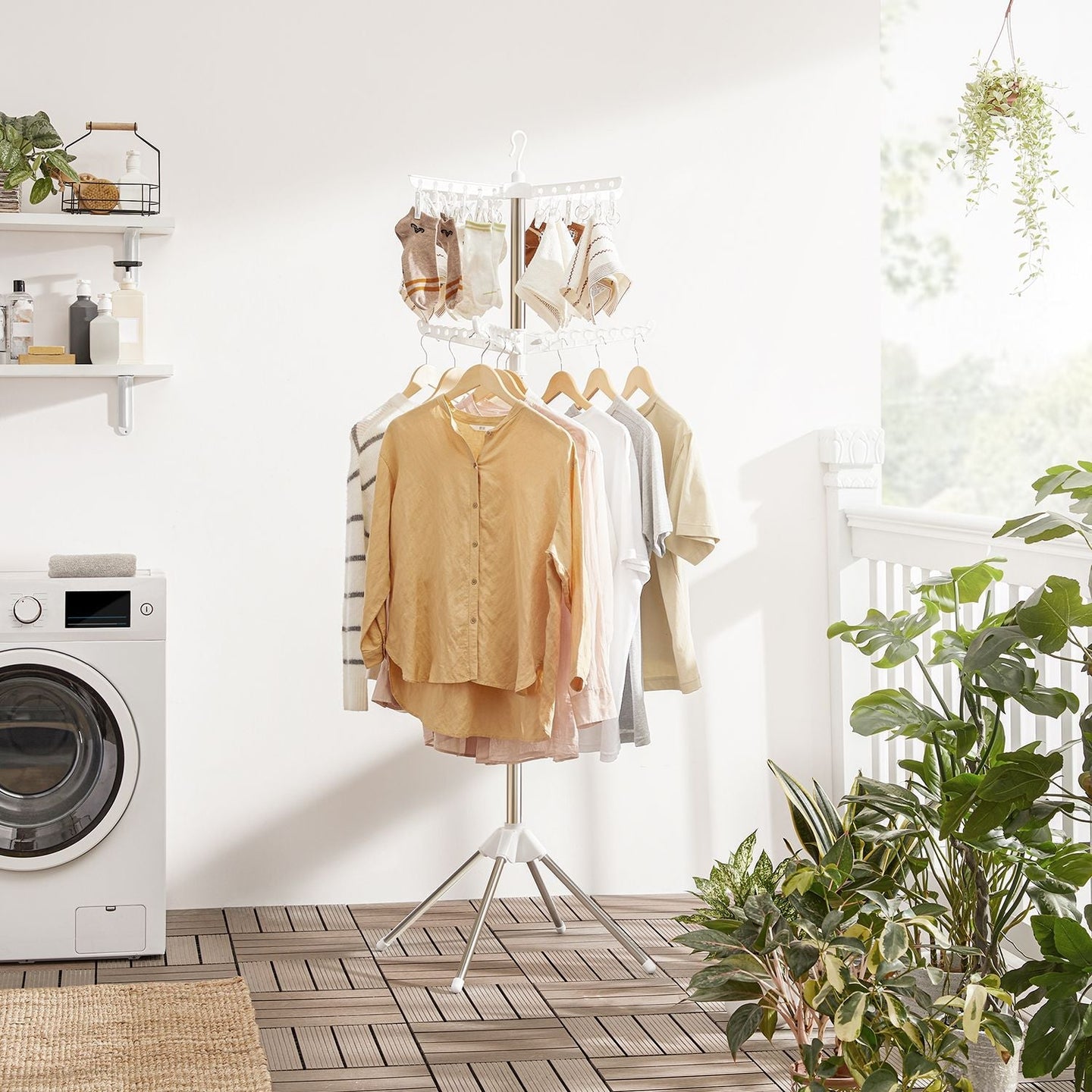 Clothes Drying Rack - Stainless Steel - White and Silver - 3 Rotatable Arms