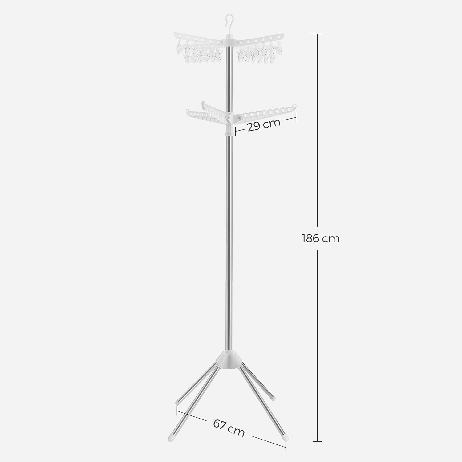 Clothes Drying Rack - Stainless Steel - White and Silver - 3 Rotatable Arms