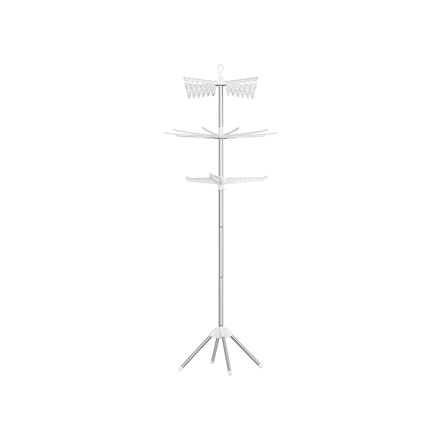 Folding Laundry Rack - 11 Rotatable Arms - Stainless Steel - White and Silver