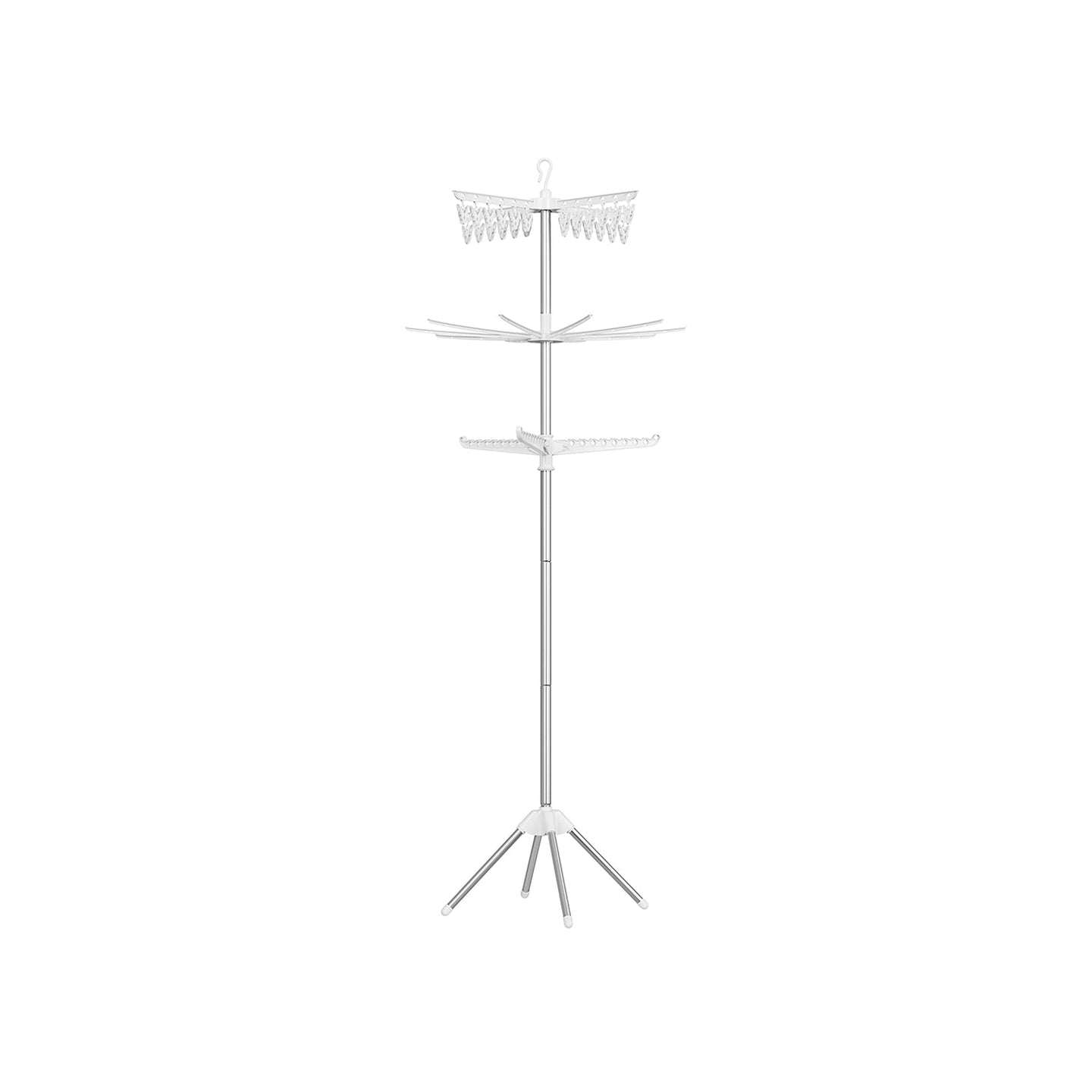 Folding Laundry Rack - 11 Rotatable Arms - Stainless Steel - White and Silver