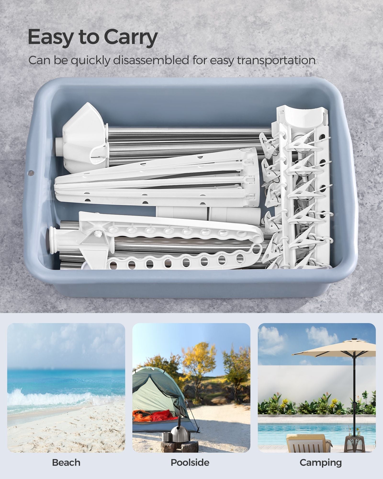 Folding Laundry Rack - 11 Rotatable Arms - Stainless Steel - White and Silver
