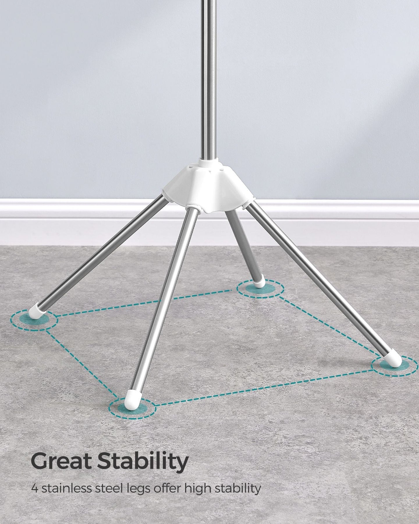 Folding Laundry Rack - 11 Rotatable Arms - Stainless Steel - White and Silver