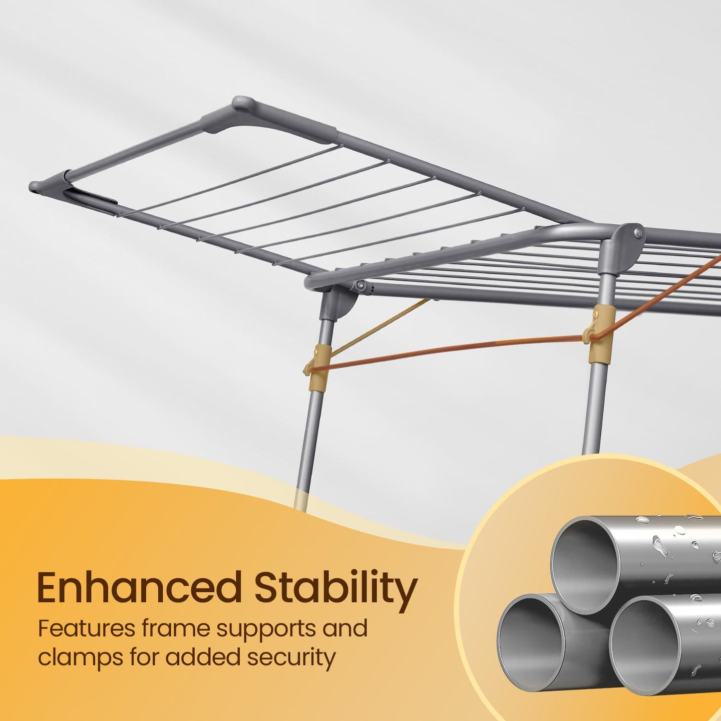 Clothes Drying Rack - Metal - Gray - Foldable with Gullwings and Sock Clips