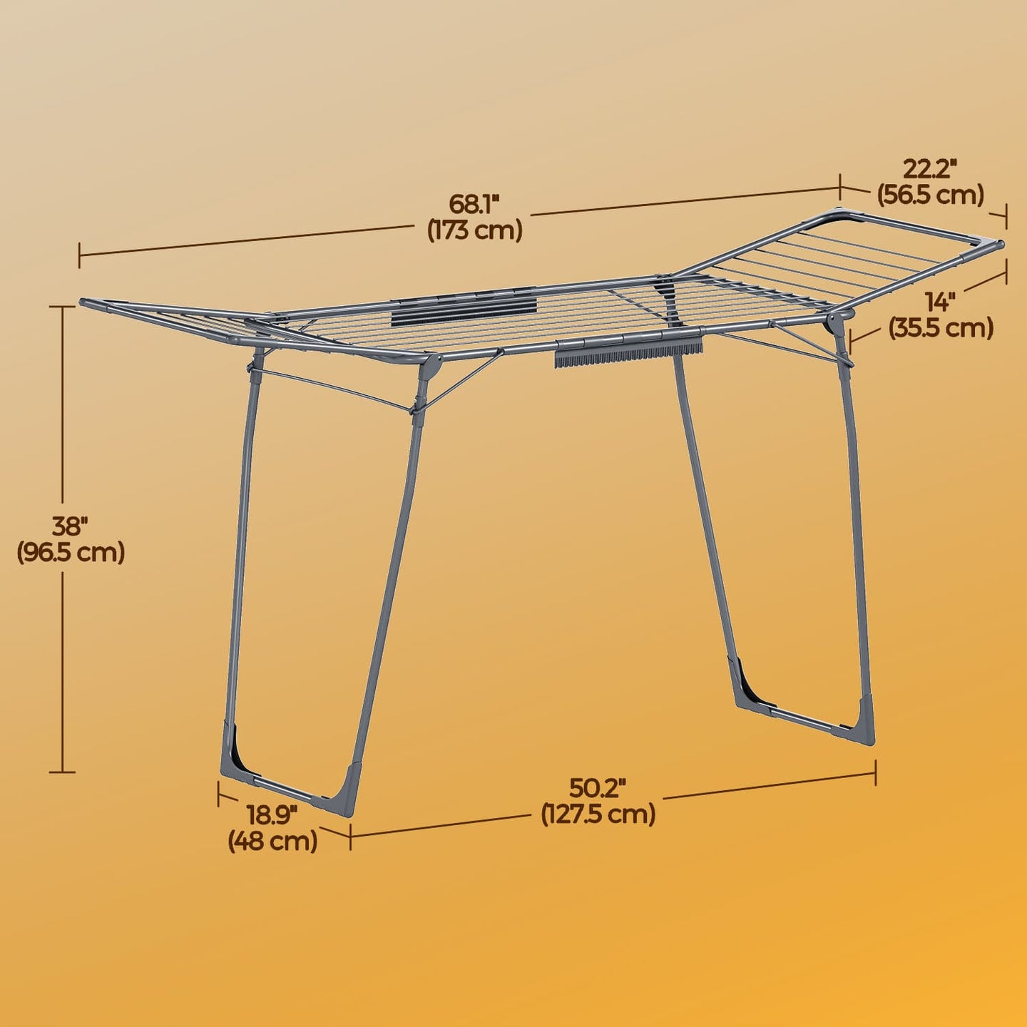 Clothes Drying Rack - Metal - Gray - Foldable with Gullwings and Sock Clips