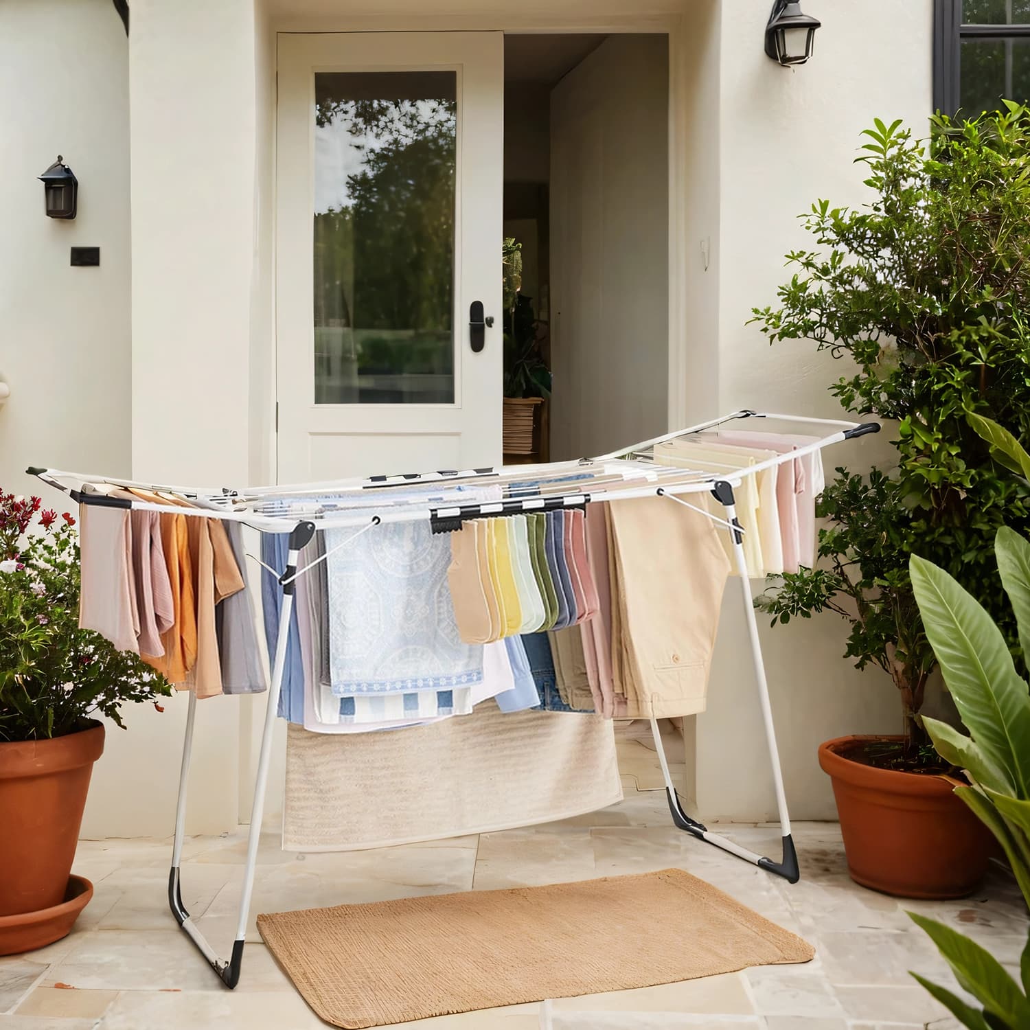 Clothes Drying Rack - Metal - Gray - Foldable with Gullwings and Sock Clips