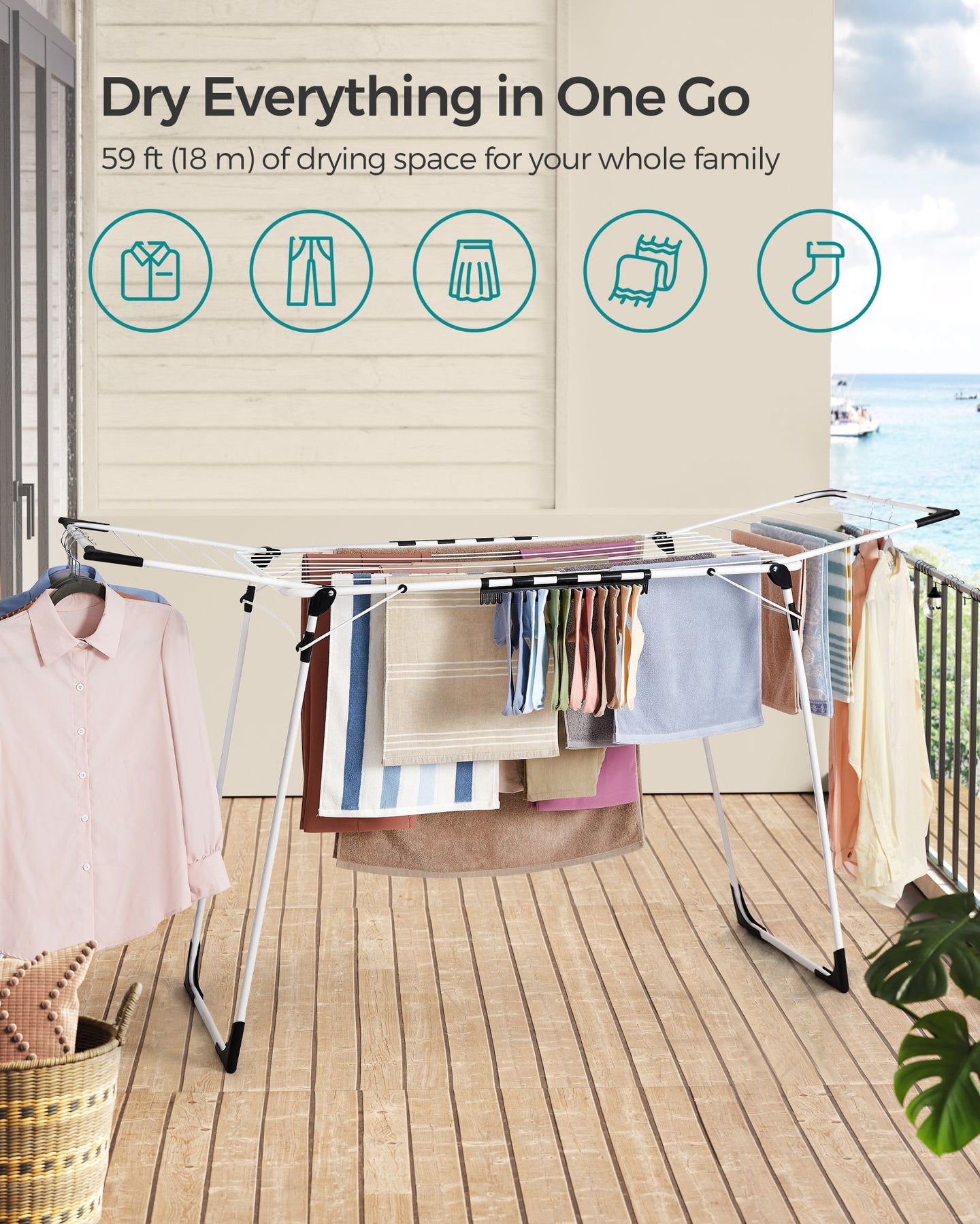 Winged Clothes Drying Rack - Metal - Silver