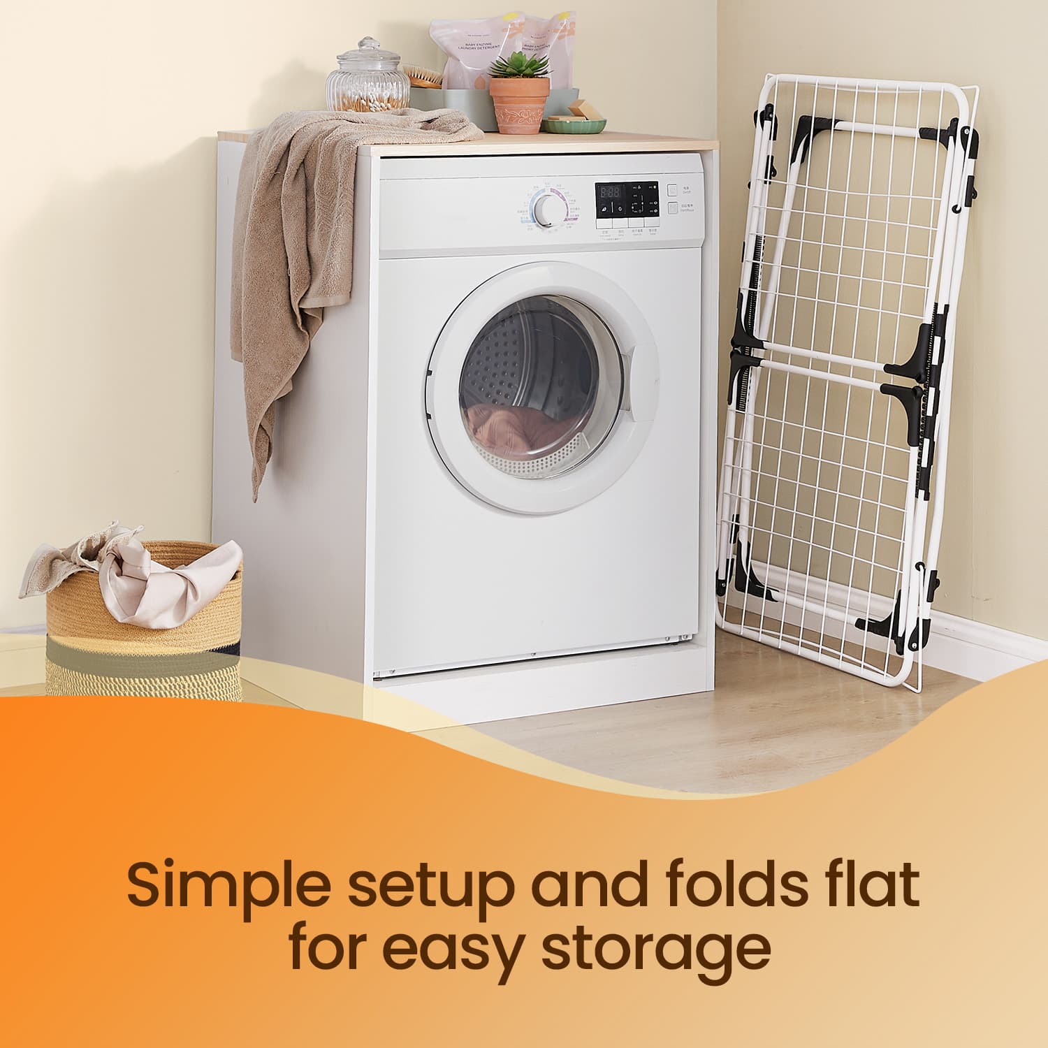 Clothes Drying Rack - Metal - Gray - Foldable with Gullwings and Sock Clips