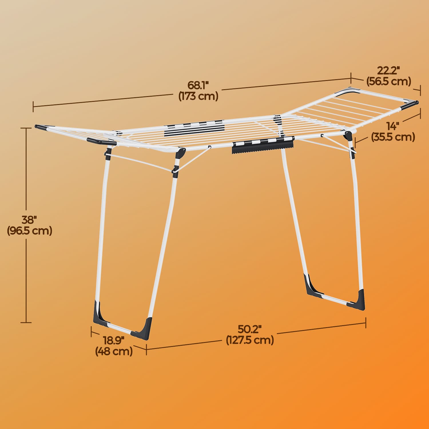 Clothes Drying Rack - Metal - Gray - Foldable with Gullwings and Sock Clips