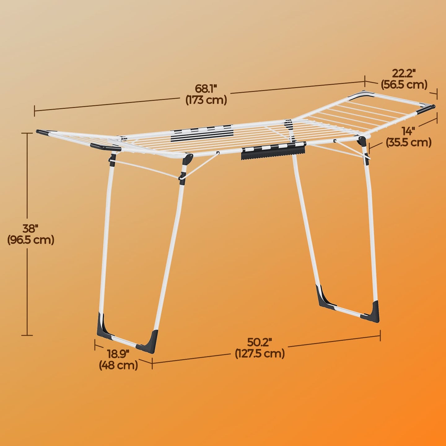 Clothes Drying Rack - Metal - Gray - Foldable with Gullwings and Sock Clips