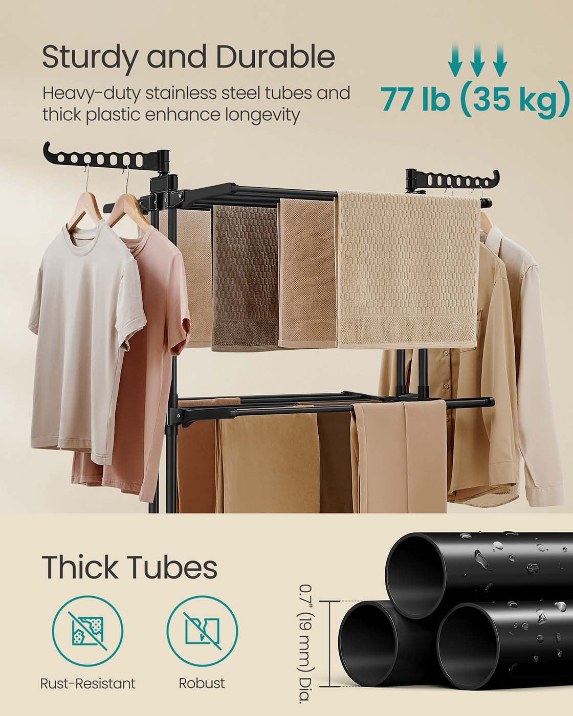 Large Clothes Airer - Stainless Steel - Ink Black - 4-Tier