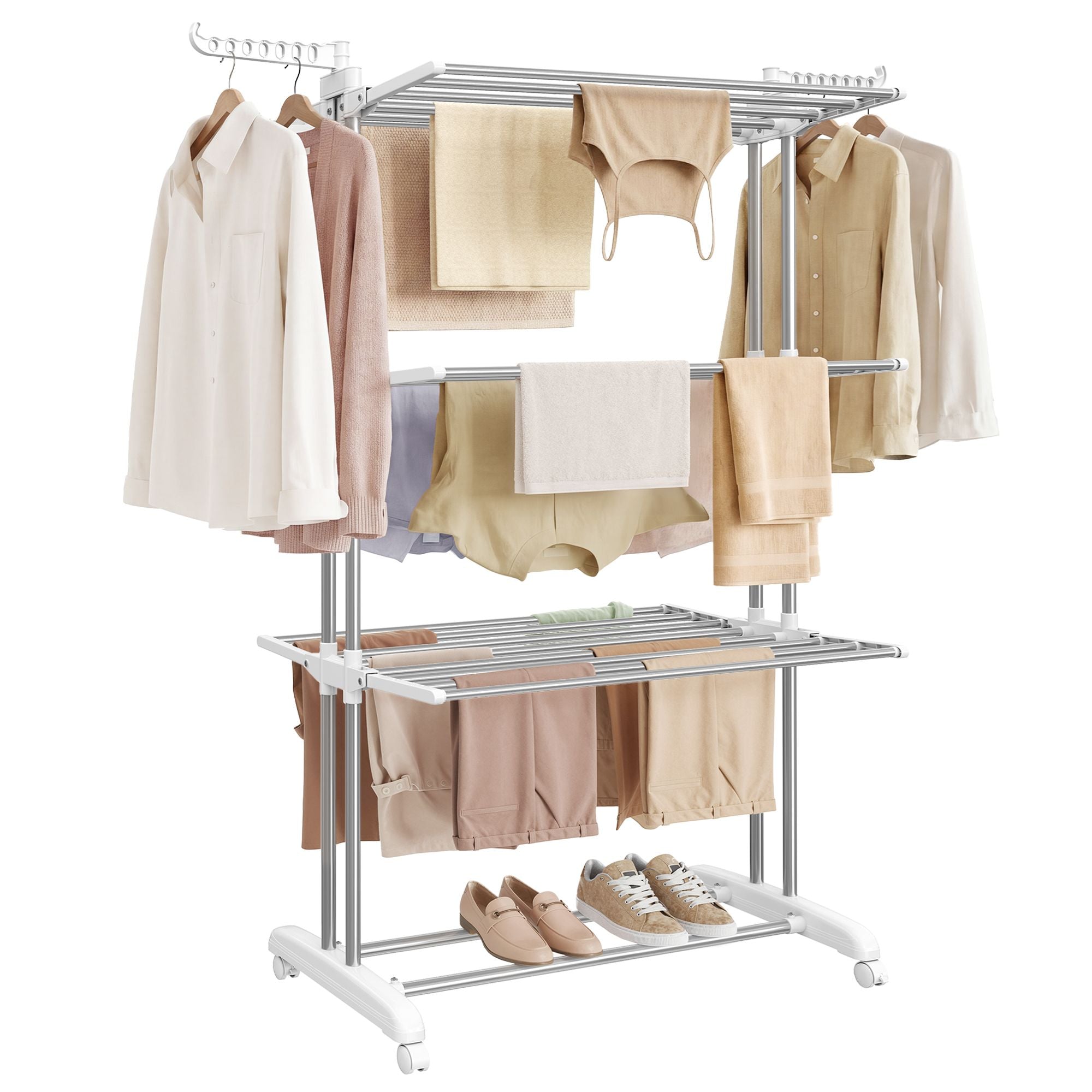 Clothes Airer - Foldable with Wheels - Silver Grey, Cloud White - 126.6 x 64.2 x 169.2 cm