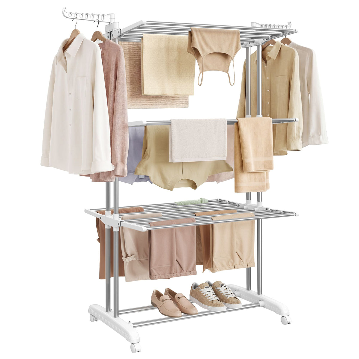 Clothes Airer - Foldable with Wheels - Silver Grey, Cloud White - 126.6 x 64.2 x 169.2 cm