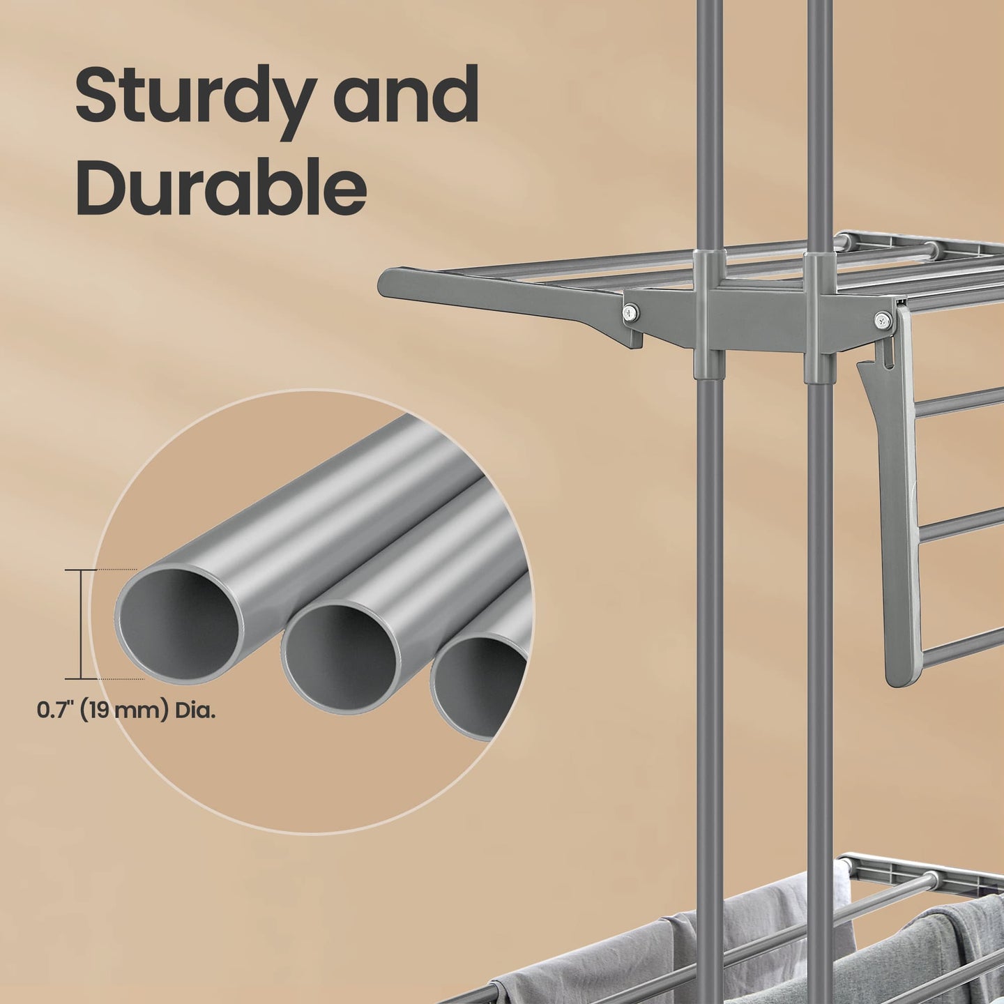 Folding Laundry Drying Rack - Stainless Steel - Grey - 4-Tier with Foldable Wings for Indoor and Outdoor Use