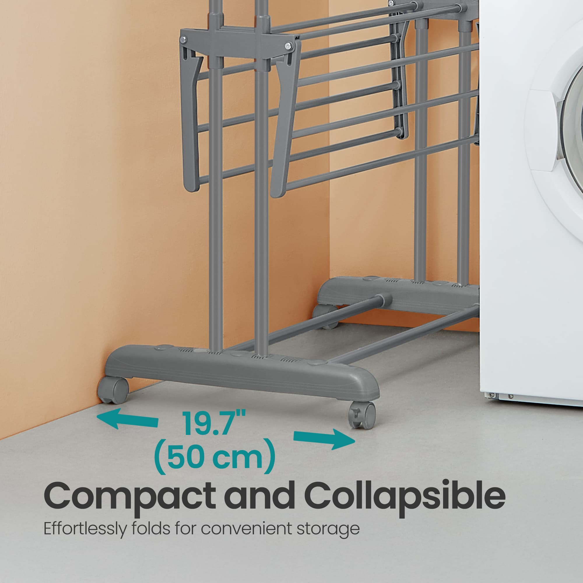 Folding Laundry Drying Rack - Stainless Steel - Grey - 4-Tier with Foldable Wings for Indoor and Outdoor Use