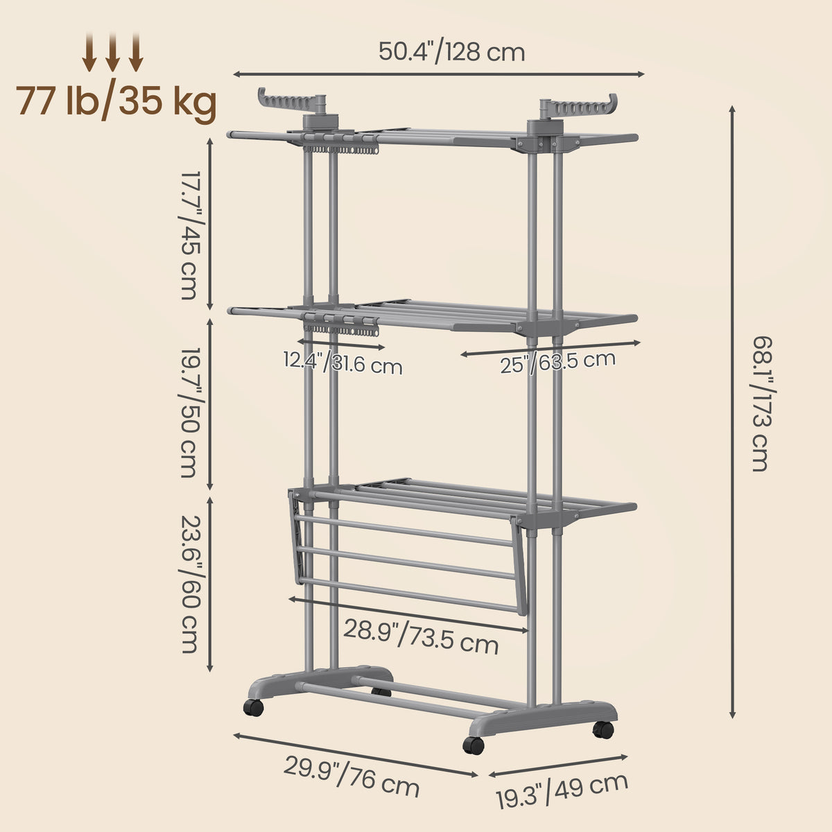 Clothes Airer - Foldable with Wheels
