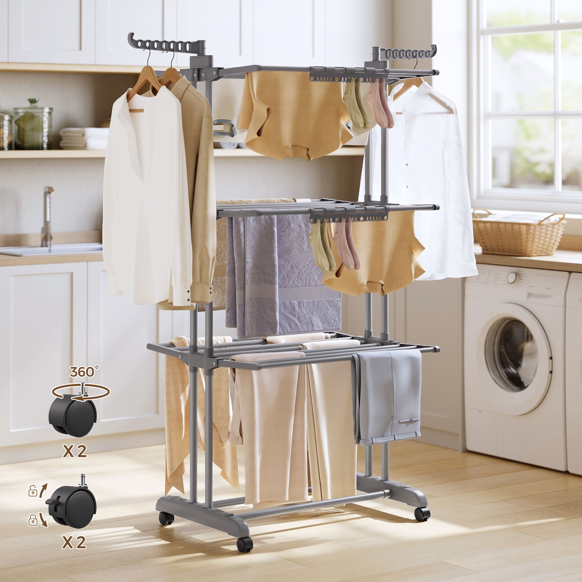 Clothes Airer - Foldable with Wheels