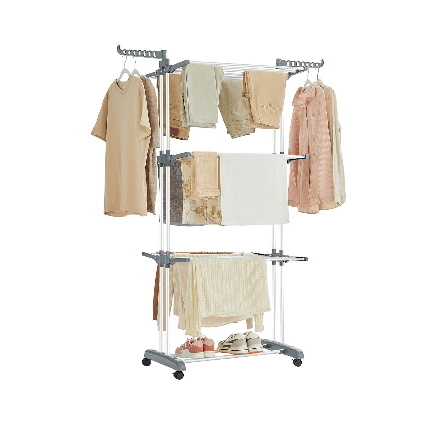 4-Tier Clothes Drying Rack - Stainless Steel - Grey - Foldable and Moveable Design