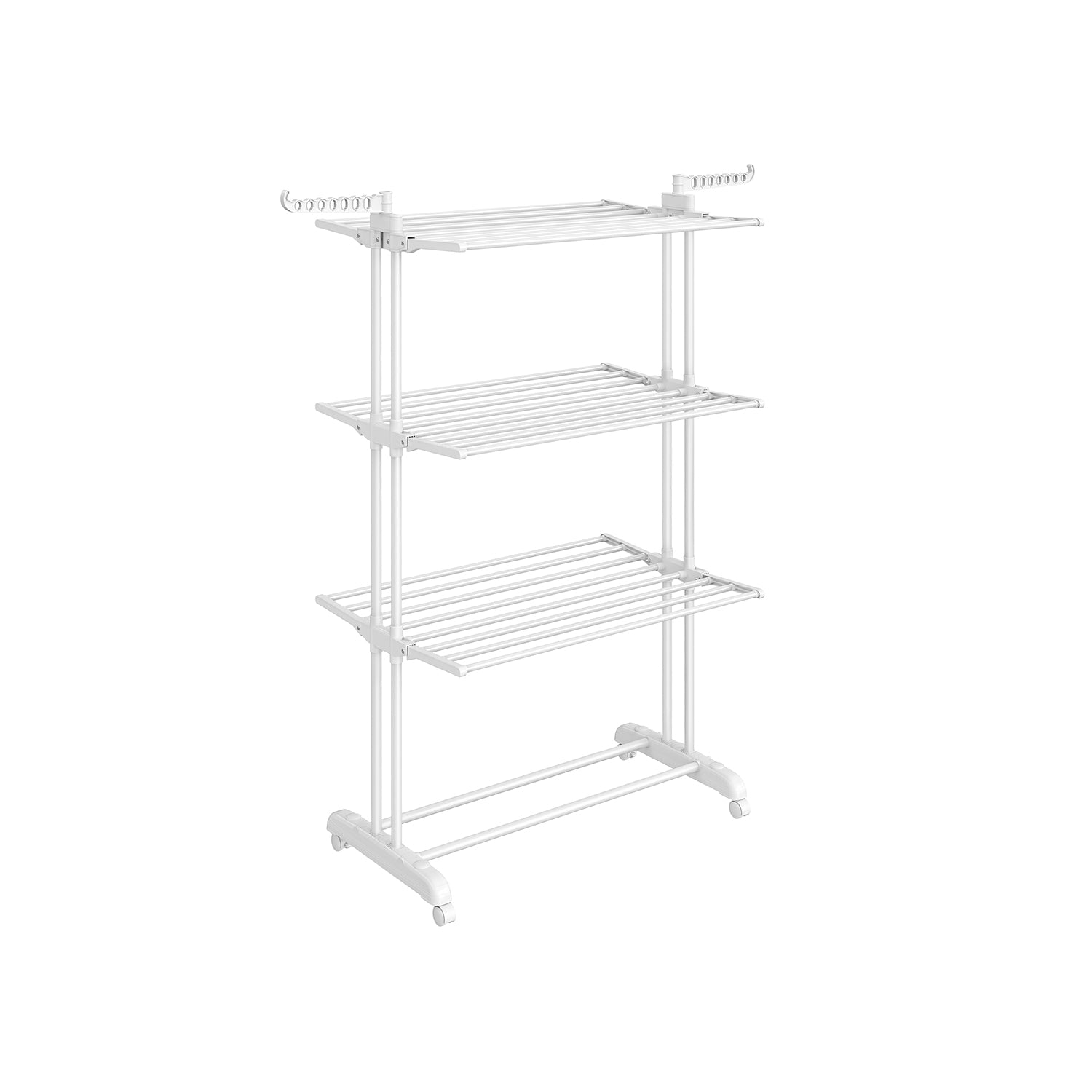 4-Tier Clothes Airer - Stainless Steel - Grey - Foldable and Moveable with Folding Wings