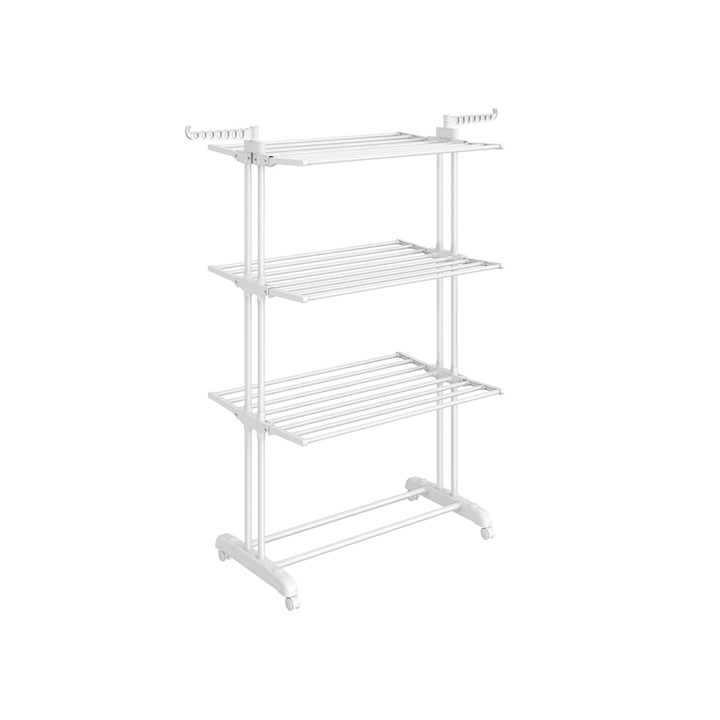 4-Tier Clothes Airer - Stainless Steel - Grey - Foldable and Moveable with Folding Wings