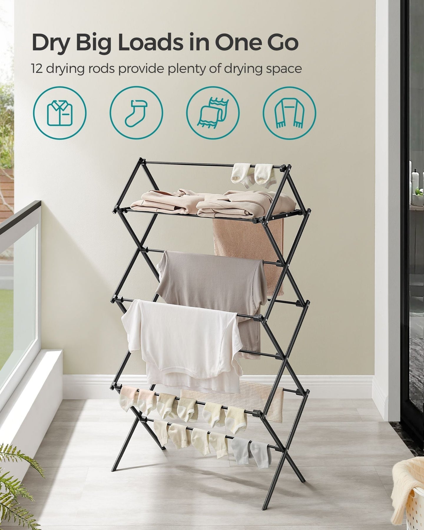 Foldable Clothes Airer - Steel - White
