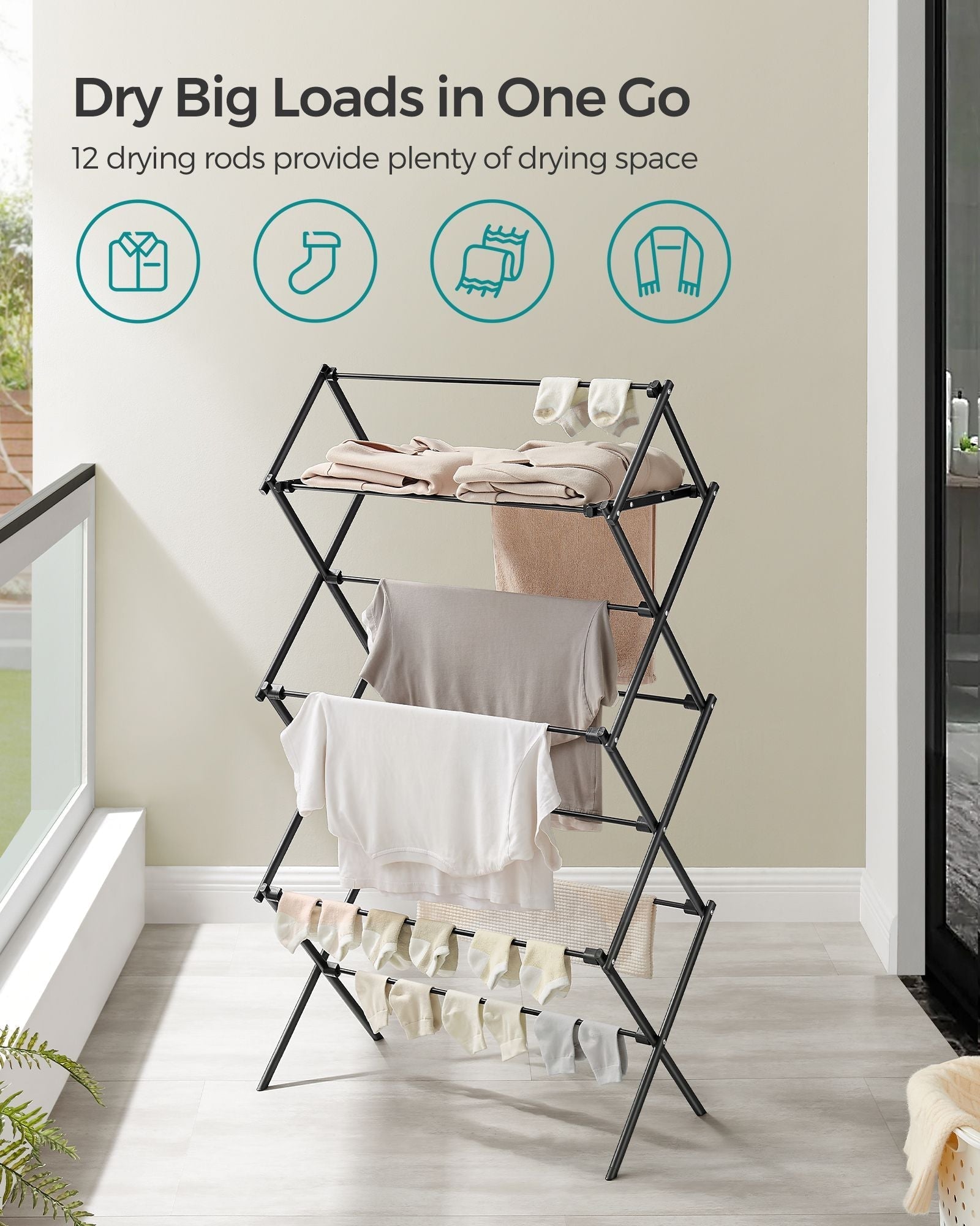Foldable Clothes Airer - Steel - White