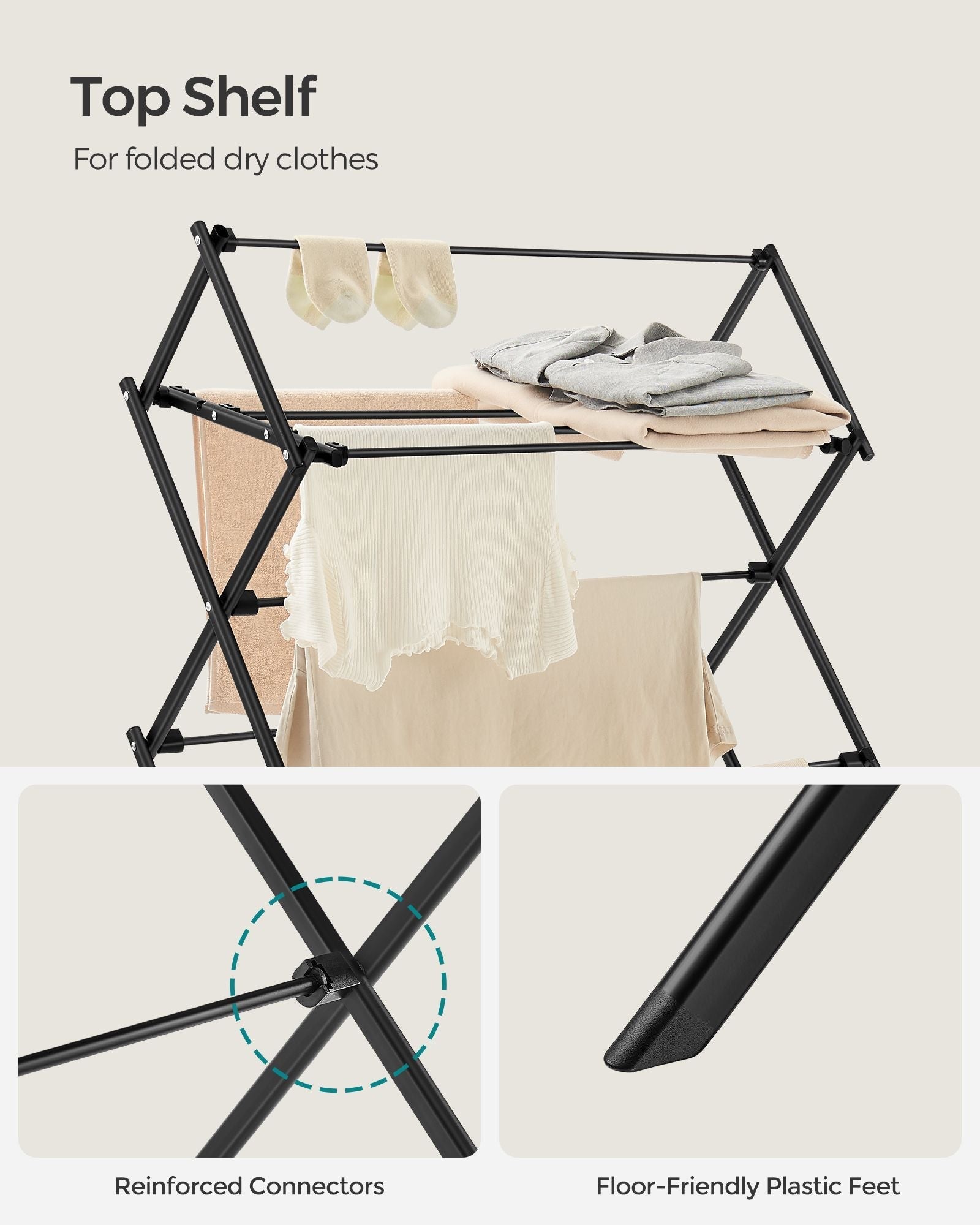 Foldable Clothes Airer - Steel - White