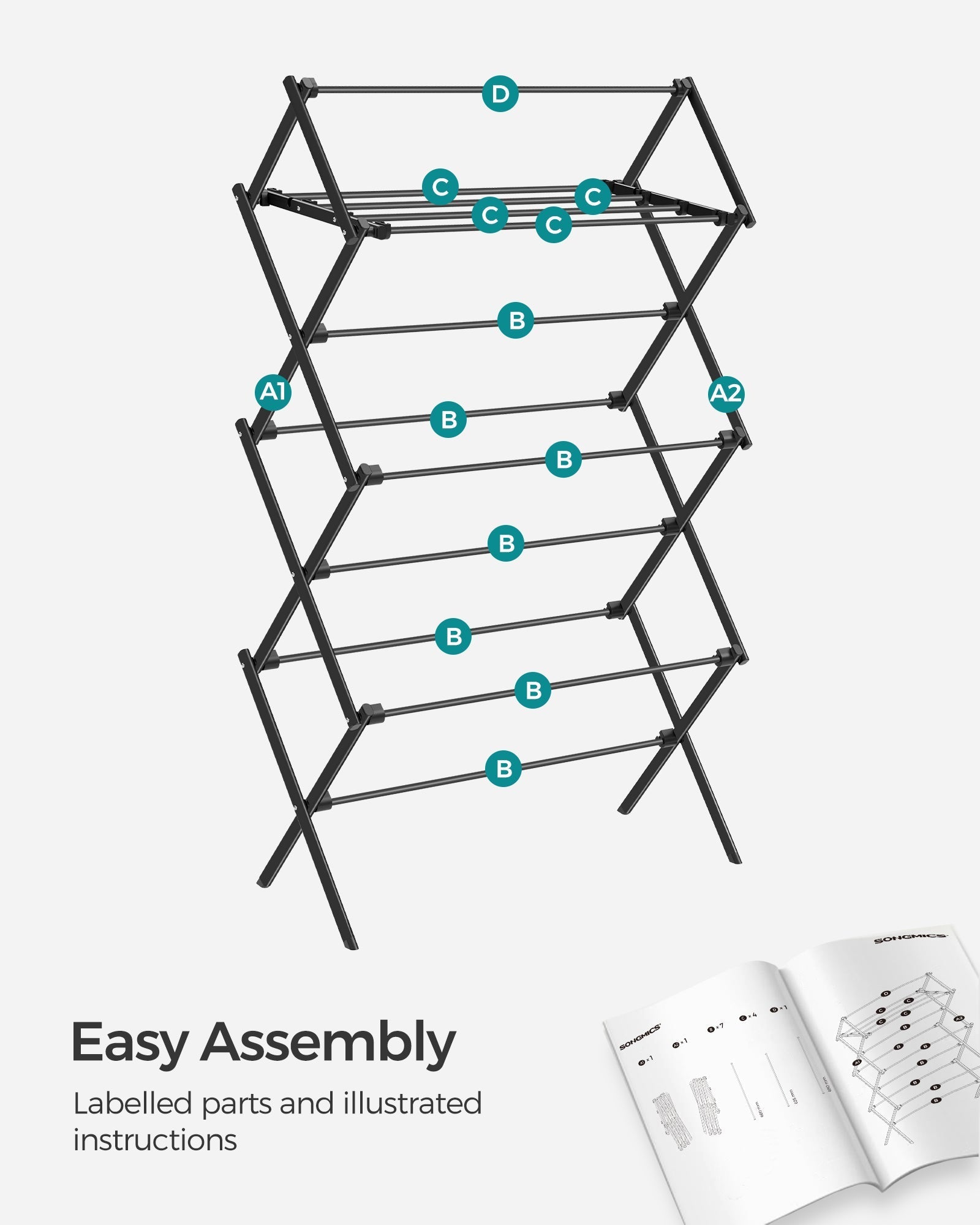Foldable Clothes Airer - Steel - White