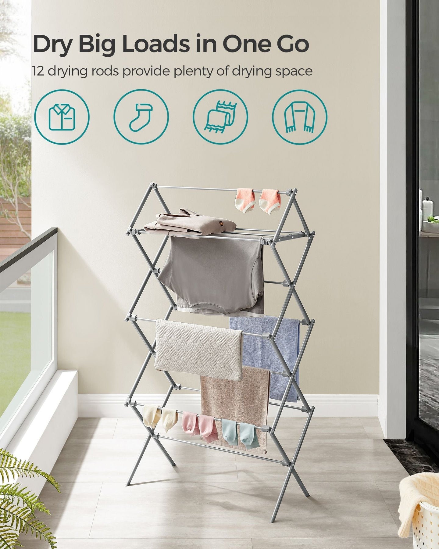 Foldable Clothes Airer - Steel - Dove Grey
