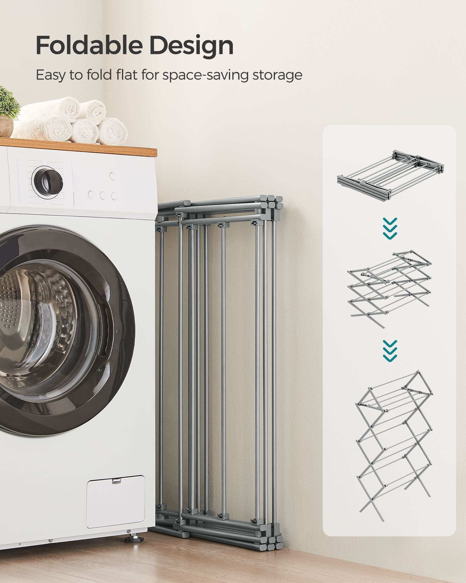 Foldable Clothes Airer - Steel - Dove Grey