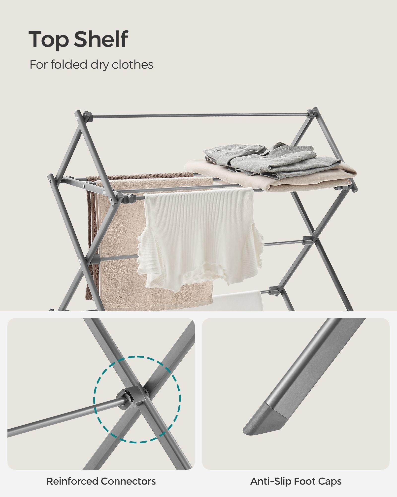 Foldable Clothes Airer - Steel - Dove Grey