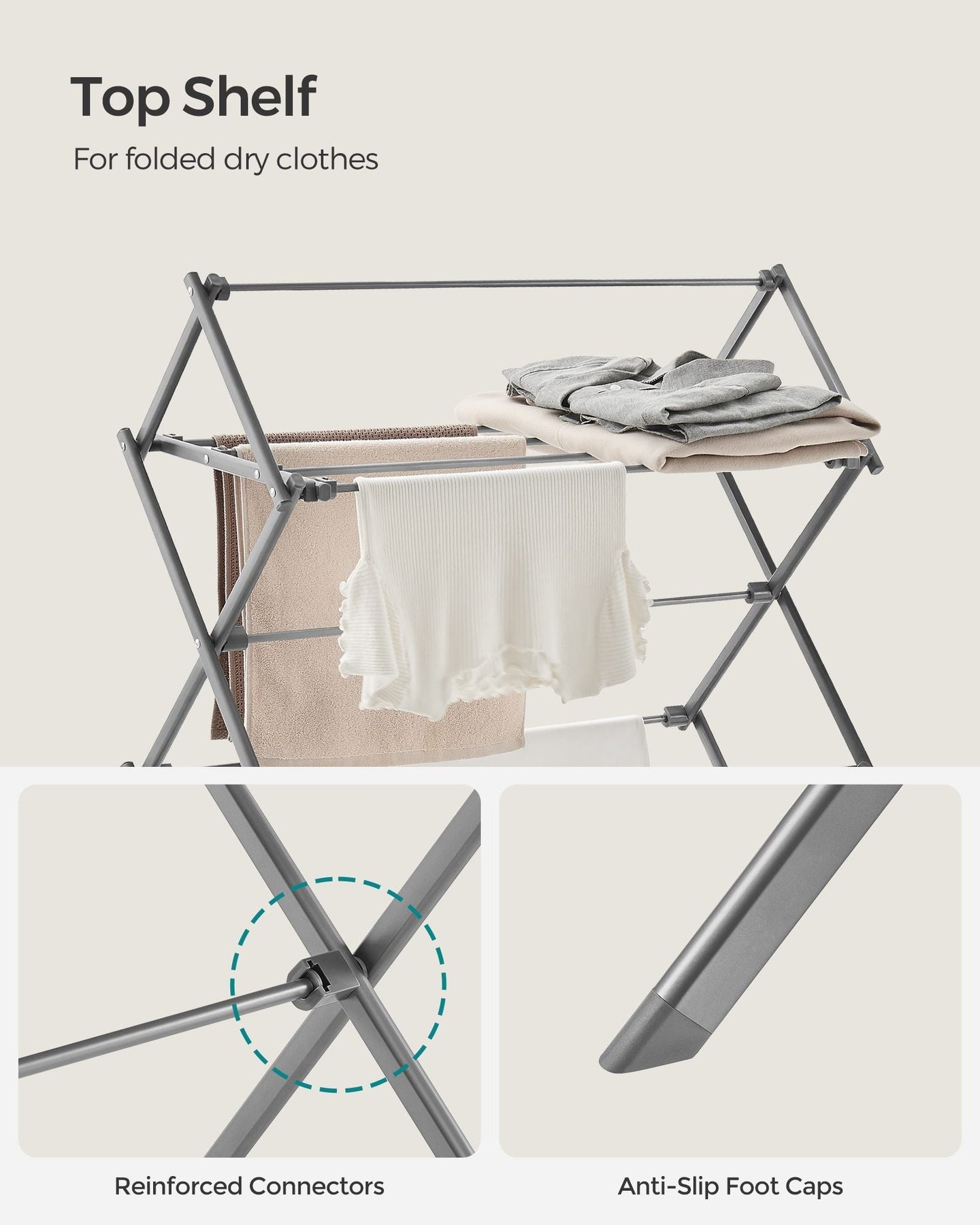 Foldable Clothes Airer - Steel - Dove Grey