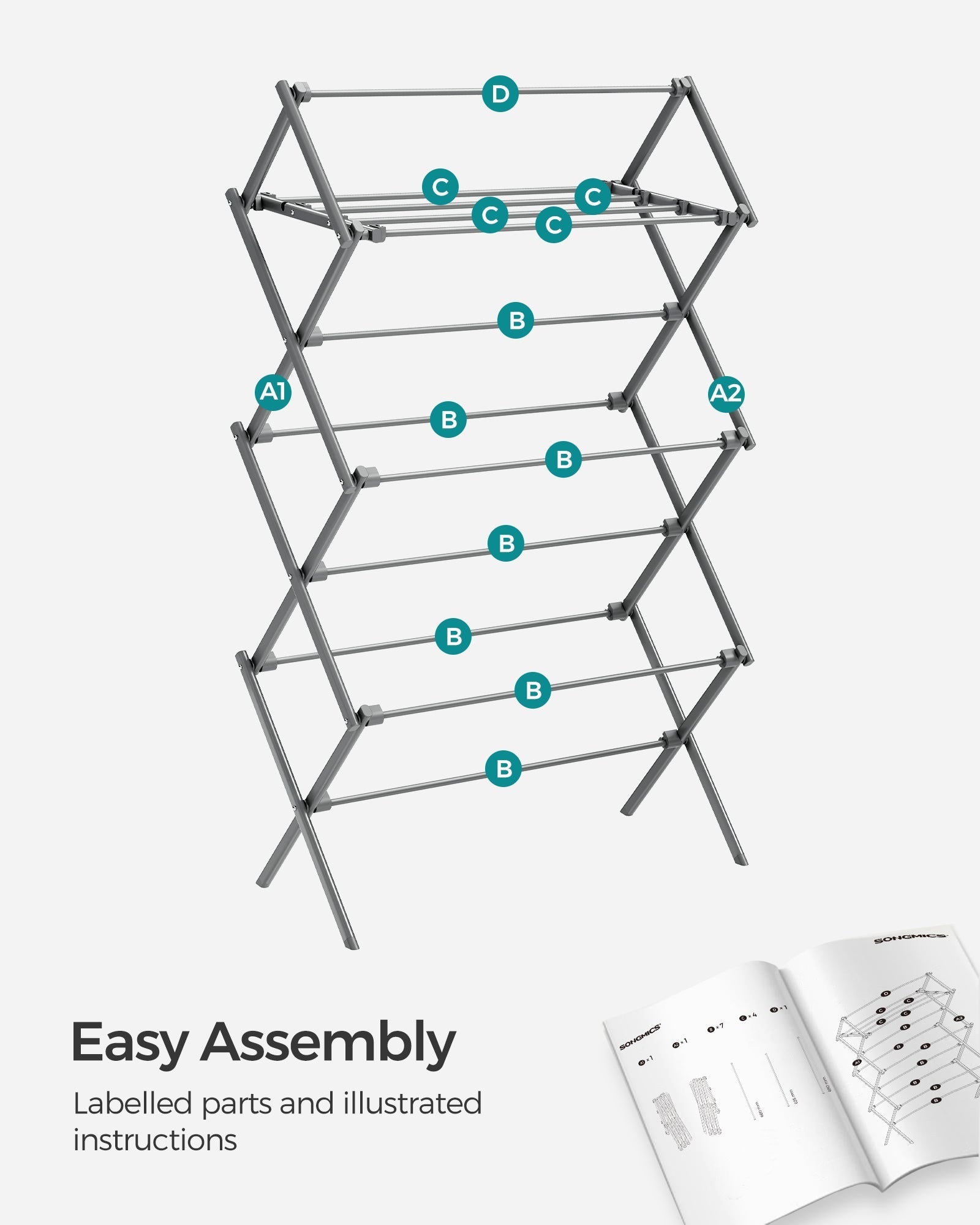 Foldable Clothes Airer - Steel - Dove Grey