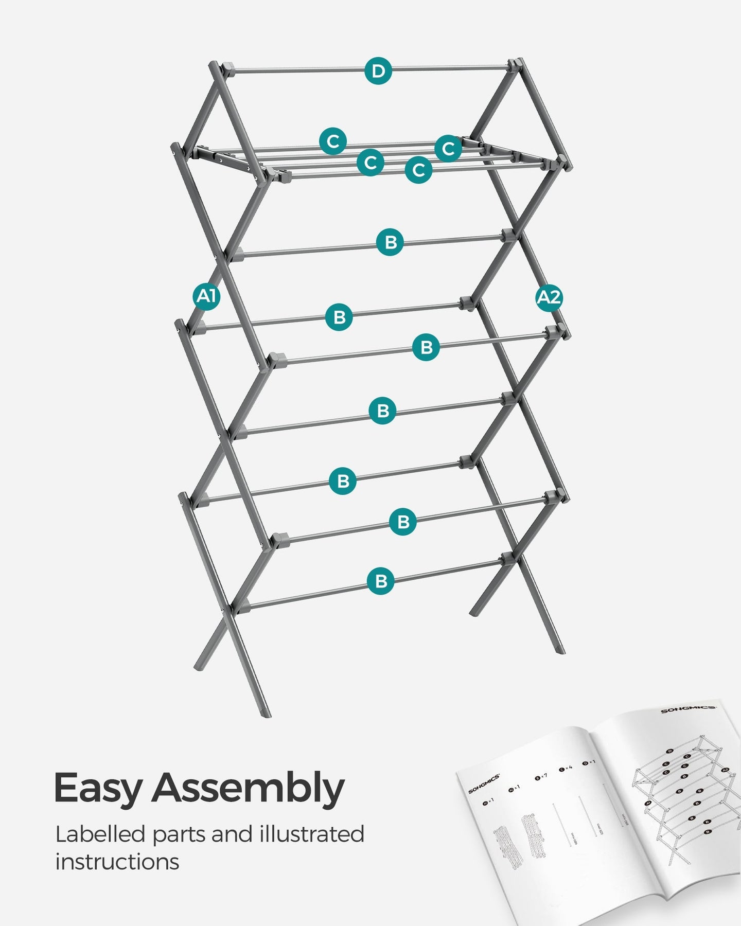 Foldable Clothes Airer - Steel - Dove Grey