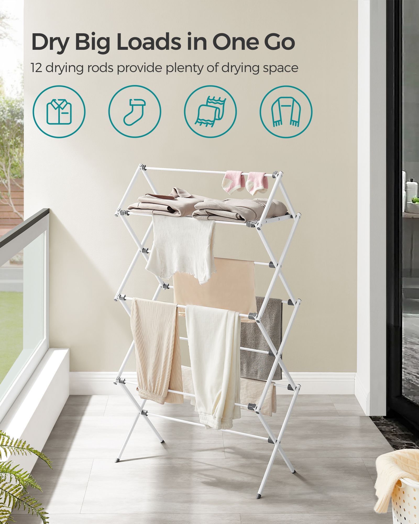 Foldable Clothes Airer - Steel - White