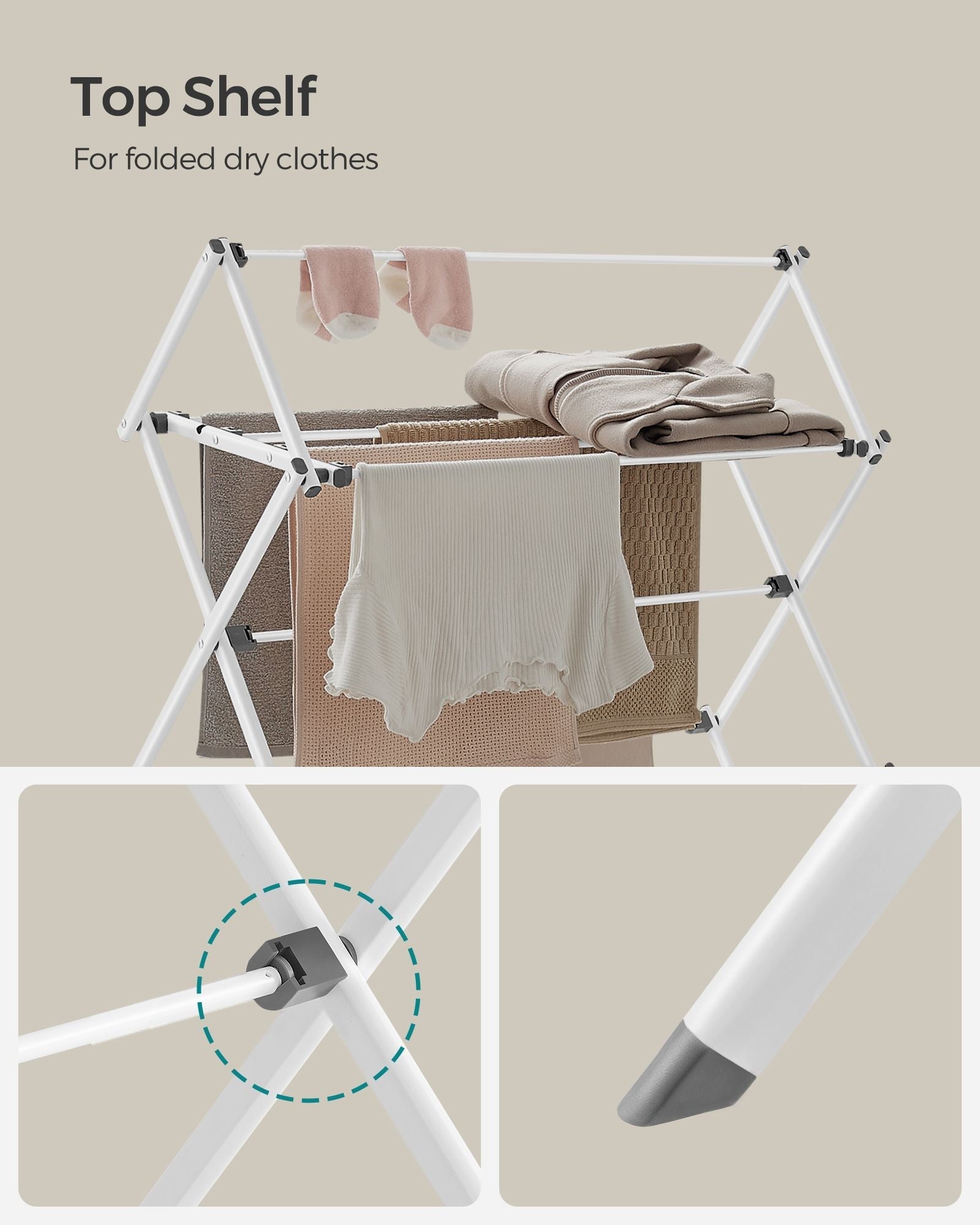 Foldable Clothes Airer - Steel - White