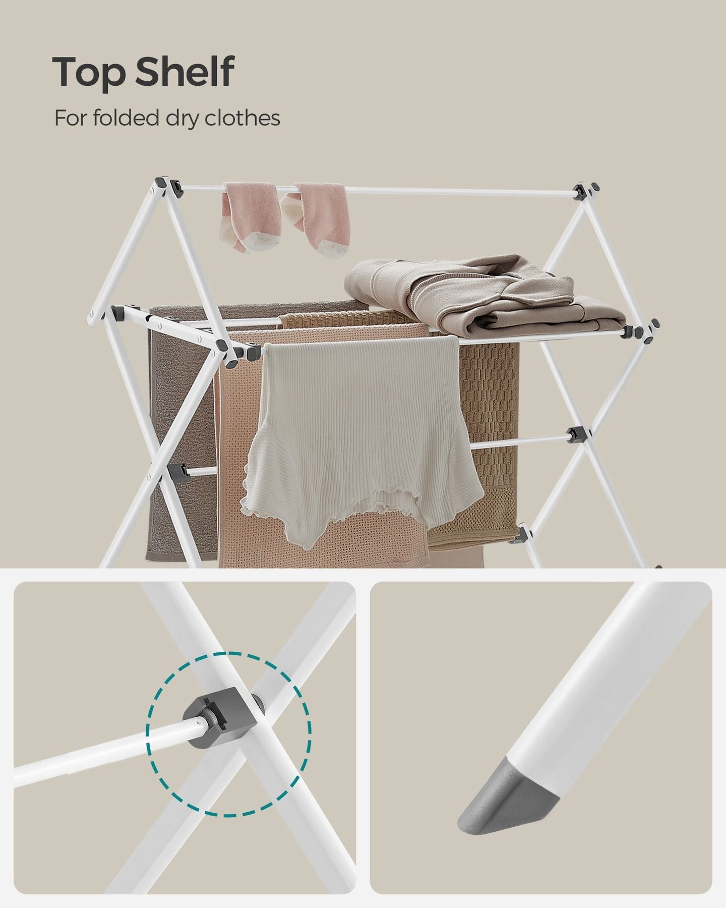 Foldable Clothes Airer - Steel - White