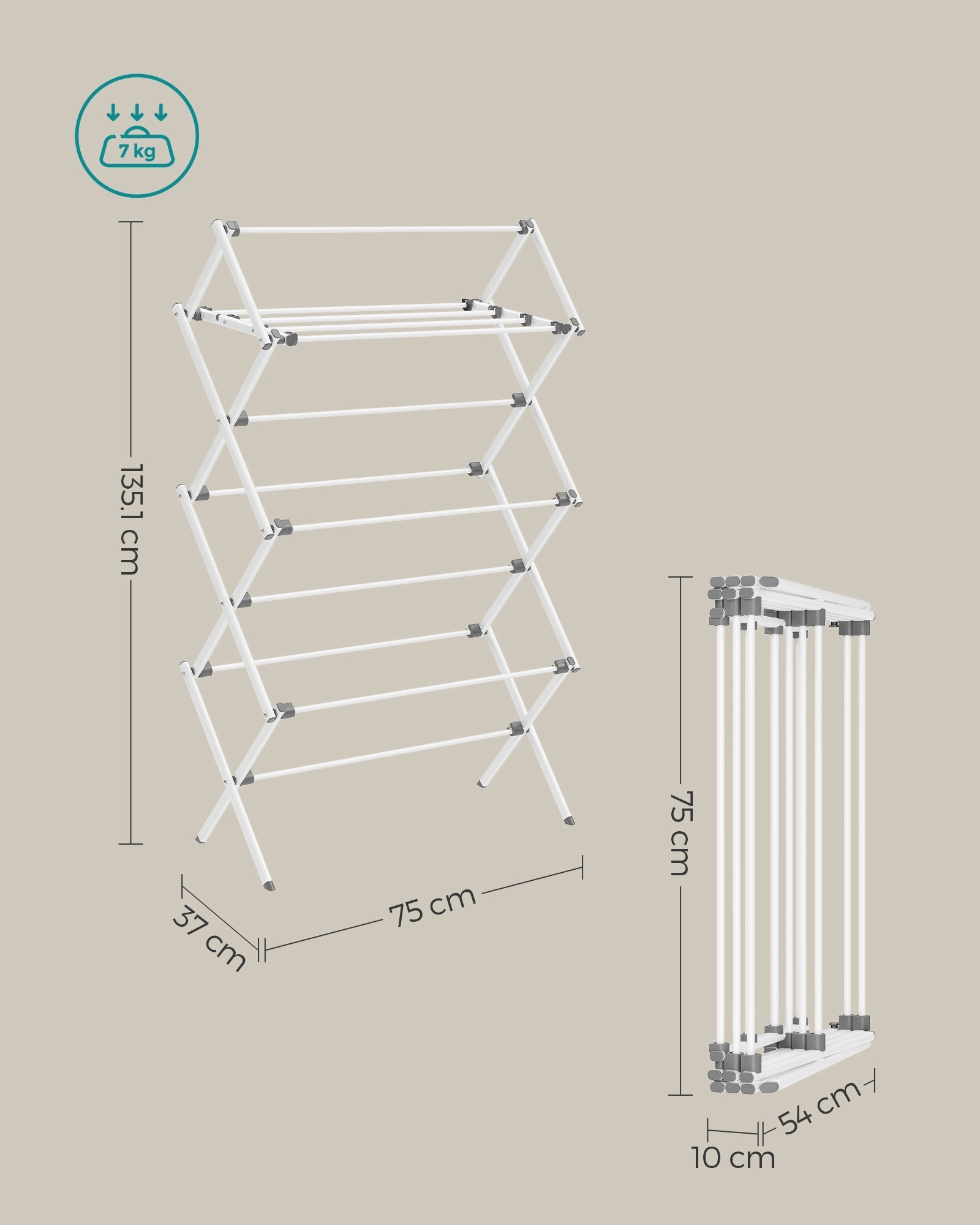 Foldable Clothes Airer - Steel - White