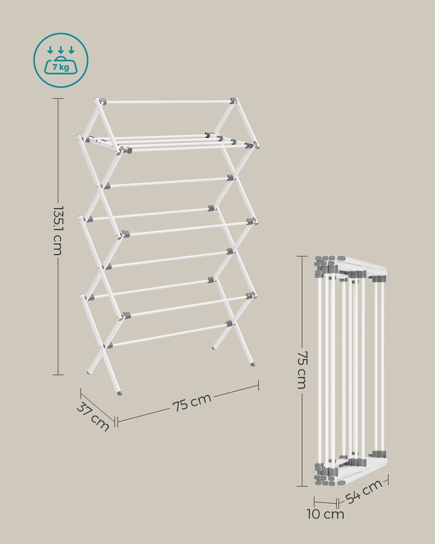 Foldable Clothes Airer - Steel - White