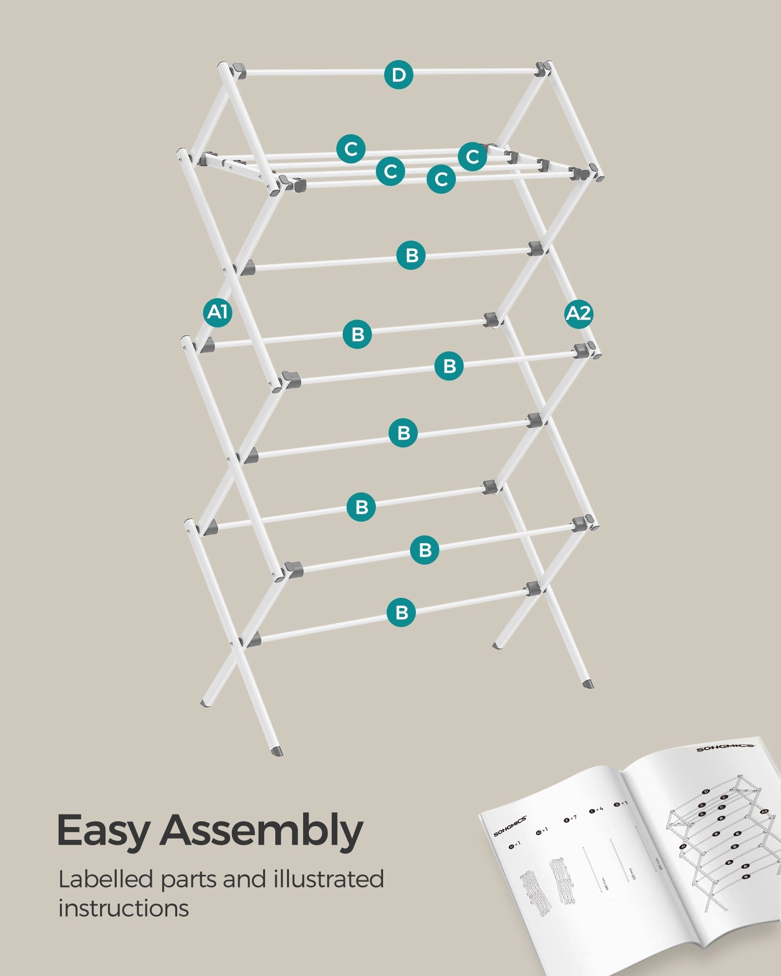Foldable Clothes Airer - Steel - White