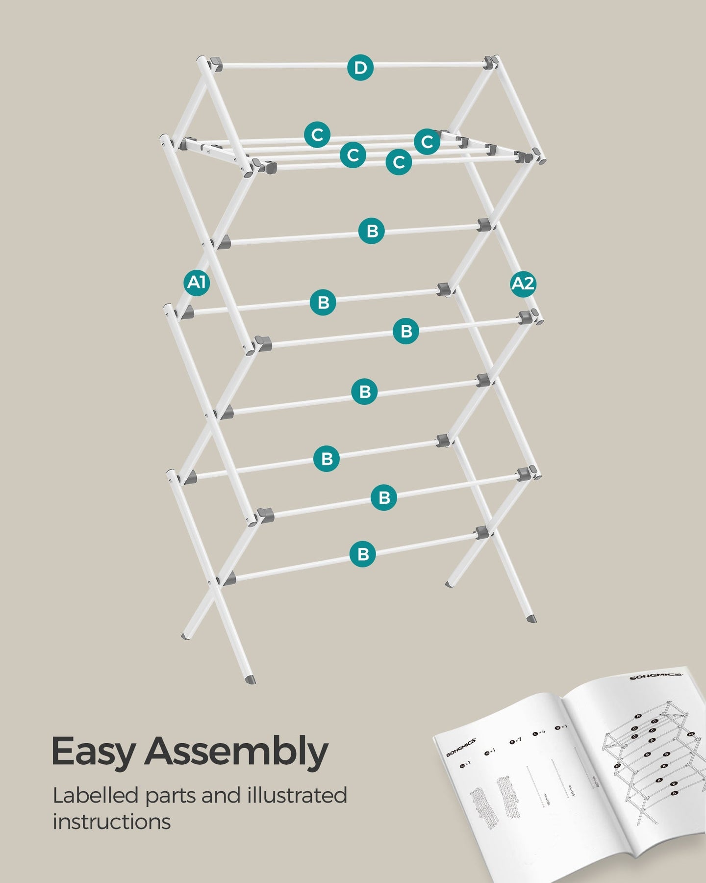 Foldable Clothes Airer - Steel - White